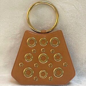 ESCADA Designer Wristlet Leather Bag Camel with Gold Handle Excellent